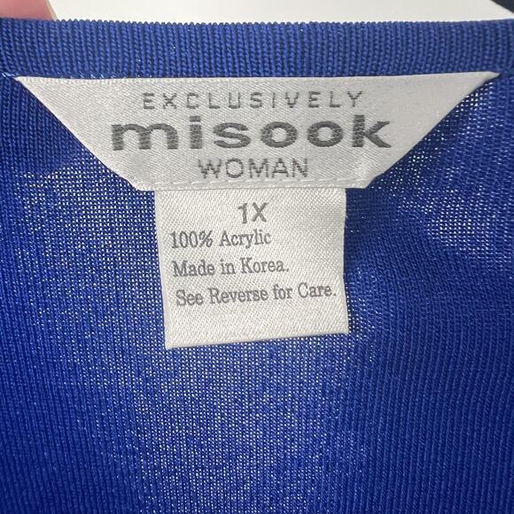 Misook Vest Womens 1X Blue Longline Open Front Duster Knit Pockets Sleeveless - Picture 3 of 10